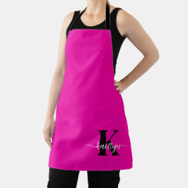 Delantal Rosa Caliente Monograma Negro