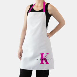 Delantal Rosa Caliente Negro Inicial Nombre Monogramado