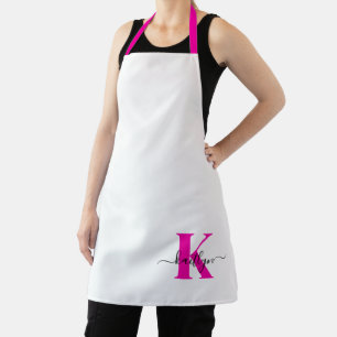 Delantal Rosa Caliente Negro Inicial Nombre Monogramado
