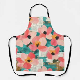 Delantal Rosa Coral Floral Turquesa Vintage