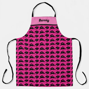 Delantal Rosa de Apron de Pascua con conejos negros persona