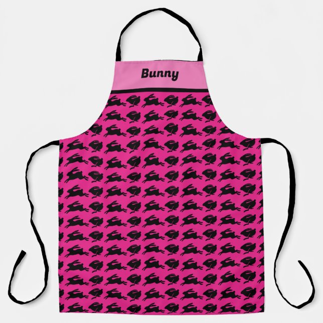 Delantal Rosa de Apron de Pascua con conejos negros persona (Anverso)