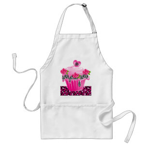 Delantal Rosa de cebra negra aguda y rosa de Cupcake Baker