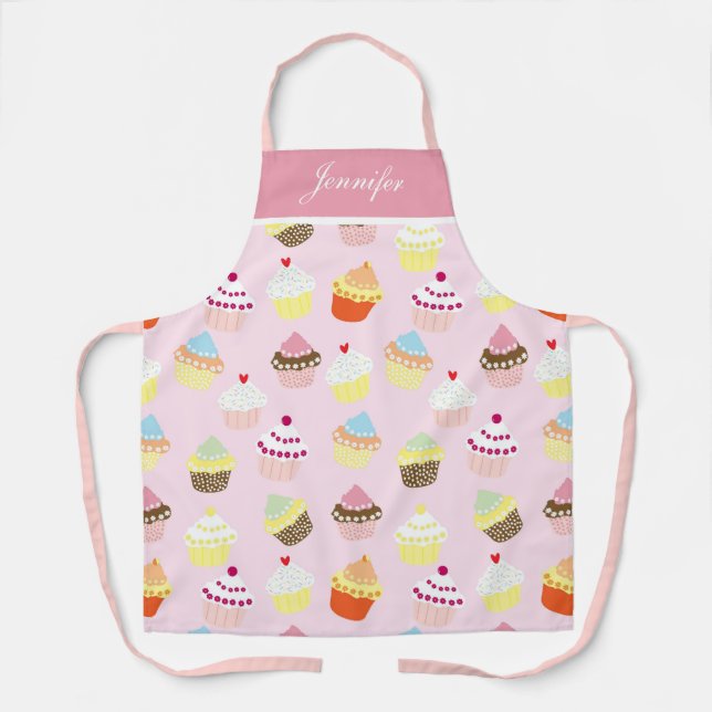 Delantal rosa de cupcakes para mujer personalizado (Anverso)