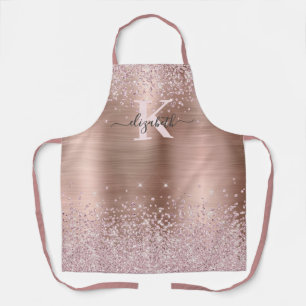 Delantal Rosa de moda Purpurina de diamantes oro Monogramad