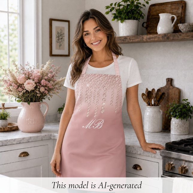Delantal Rosa Dorado Chic (elegant glam chic luxury pink rose gold diamond apron with custom monogram initials)