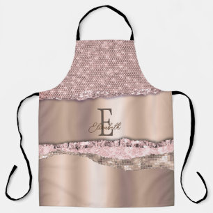 Delantal Rosa Dourado Tendência Diamantes Brillo Monograma