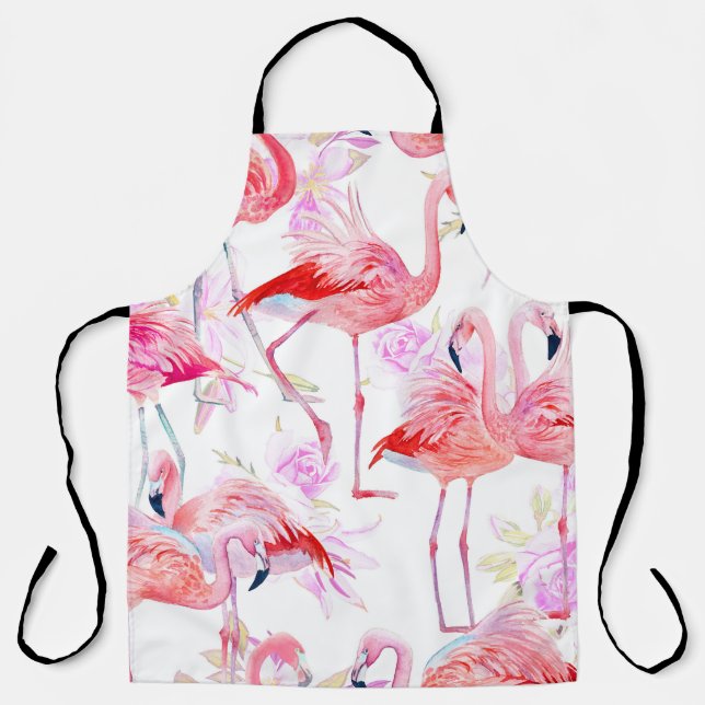 Delantal Rosa Flamingo: Floral de aves acuáticas (Anverso)