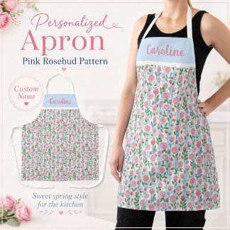 Delantal Rosa Floral Capullo de Rosa Azul Raya Nombre Femen