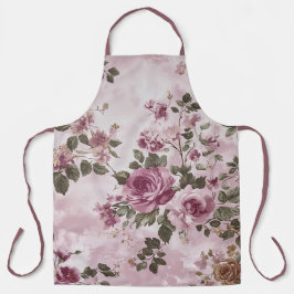 Delantal Rosa floral de cosecha romántica acuarela rosa