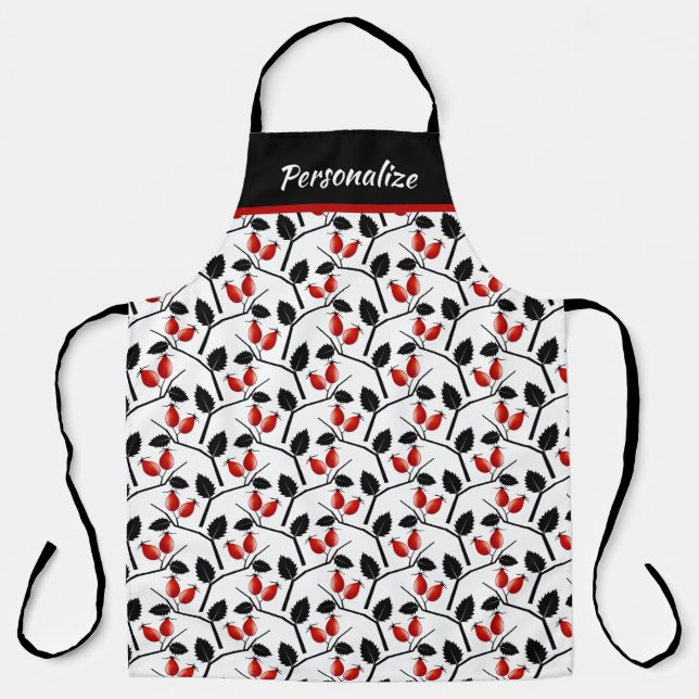 Delantal Rosa floral retro caderas rojas y negras (Anverso)