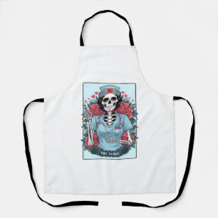 Delantal Rosa floral Skeleton Enfermera Tarot Card Hallowee