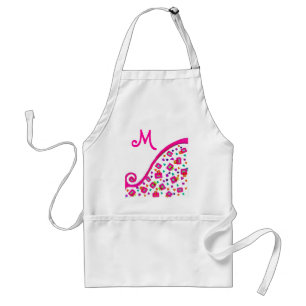 DELANTAL  ROSA FUCHSIA BLANCA ABSTRACTA DECO MONOGRAM