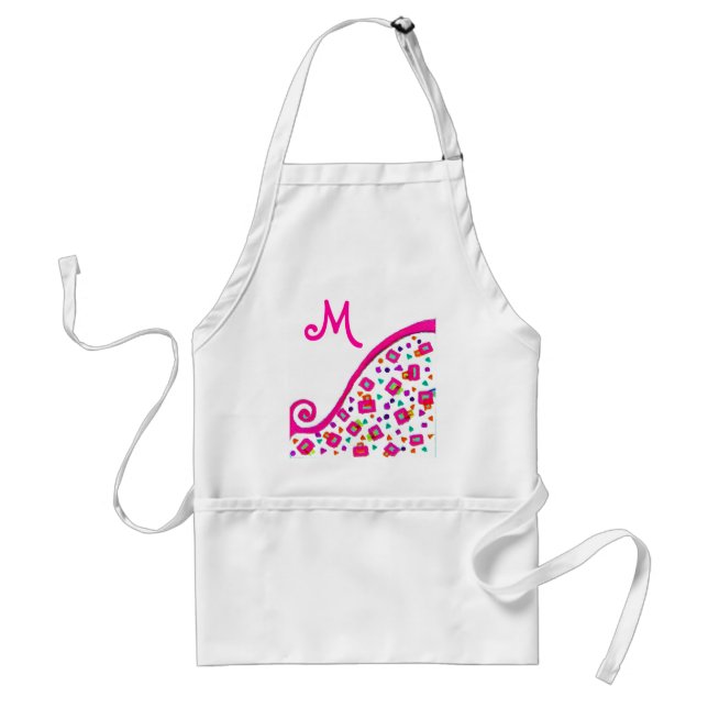 DELANTAL  ROSA FUCHSIA BLANCA ABSTRACTA DECO MONOGRAM (Frente)