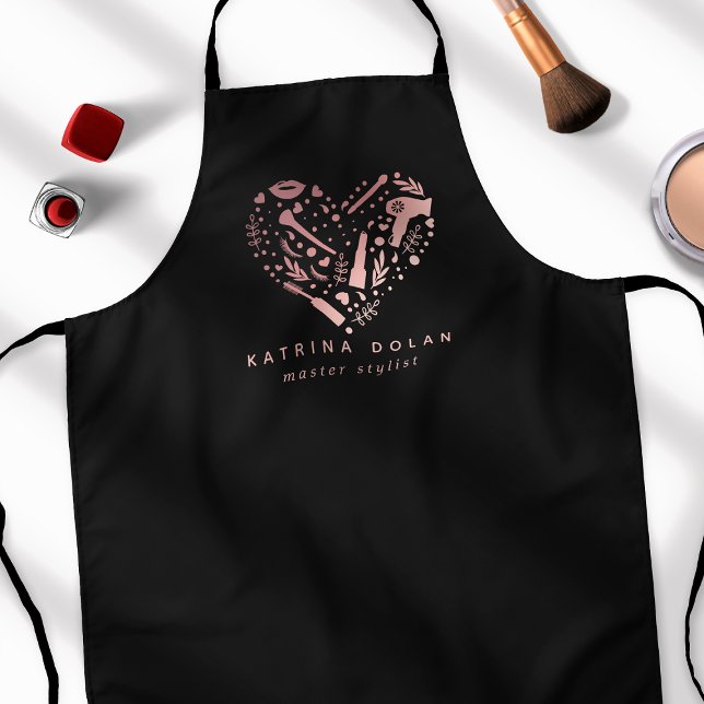 Delantal Rosa Gold Salon Heart Stylist Nombre personalizado (Subido por el creador)