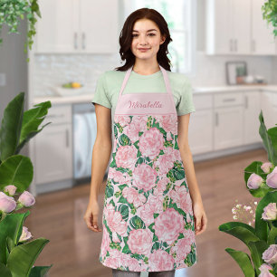 Delantal Rosa Monogramado Floral Elegante