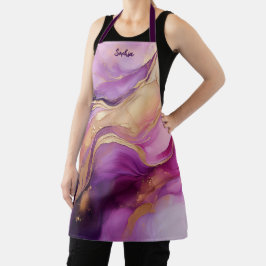 Delantal Rosa morado moderno y oro-