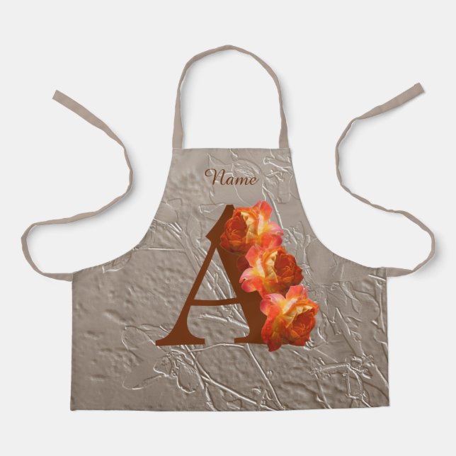 Delantal Rosa naranja Monograma inicial A Su Nombre Apron (Anverso)