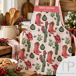 Delantal rosa personalizado de Navidad Howdy