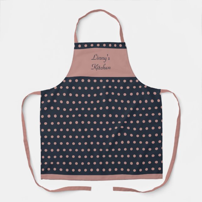 Delantal Rosa retro polka dominado personalizado (Anverso)