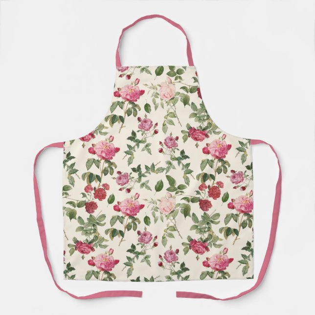 Delantal Rosa rosa de crema floral vintage (Anverso)