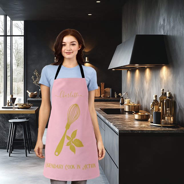 Delantal Rosa Rubor con Whisk y Hierba de Oro Metálico (Subido por el creador)