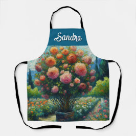 Delantal Rosa Topiary Van Gogh Style Rosas Floral Pink