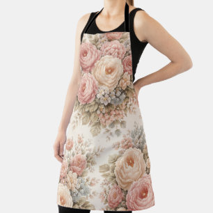 Delantal Rosa Vintage Patrón Floral Pastel Elegante