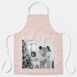 Delantal Rosa y blanco moderno | Foto familiar | Inicial