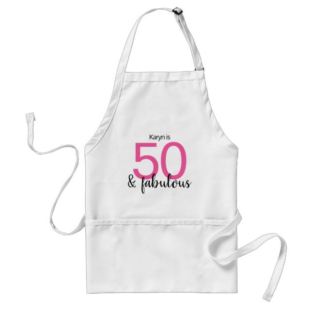 Delantal Rosa y Negro 50 y Fabuloso 50 cumpleaños (Frente)