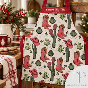 Delantal rosa y rojo de Navidad Howdy