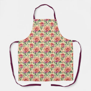 Delantal Rosas acuarela en tonos coral y magenta
