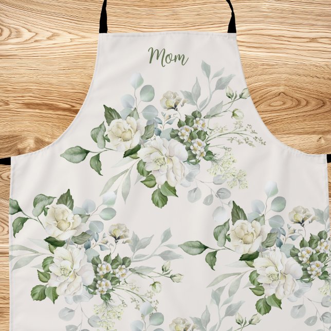 Delantal Rosas Blancas Personalizadas Día de la Madre (Subido por el creador)