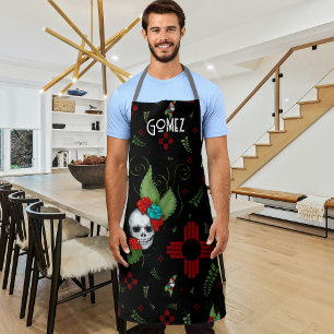 Delantal Rosas de cráneo Zia Sun Greenery Nuevo México Negr
