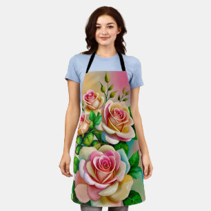 Delantal Rosas de Elegancia Rosa y Amarillo Acuarela Pastel