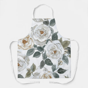 Delantal Rosas de jardín Floral Vintage Acuarela Blanca