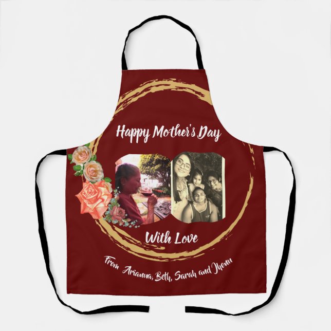 Delantal Rosas de oro y burgandía Día de la Madre (Anverso)