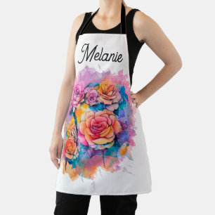 Delantal Rosas de ramo personalizadas con pintura de acuare