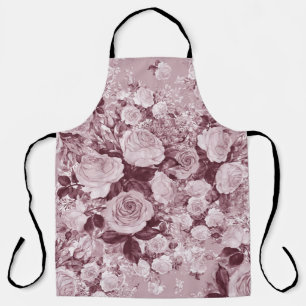 Delantal Rosas de té: Patrón de Bouquet acuarela.