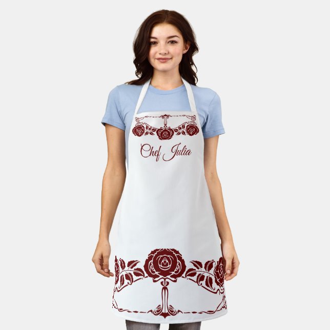 Delantal Rosas del Jardín Rojo de Art Nouveau (Gastado)