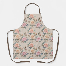 Delantal Rosas delicadas acuarela en colores pastel suaves