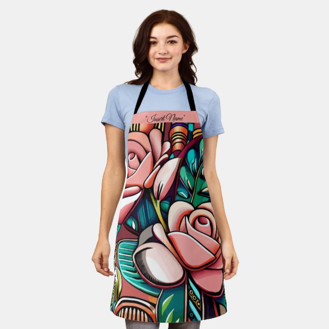 Delantal Rosas dobles: Un Espectacular Arreglo Floral (Gastado)