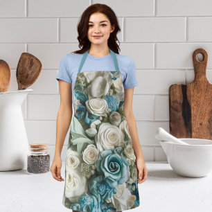 Delantal Rosas Florales Turquesa Apron Elegante