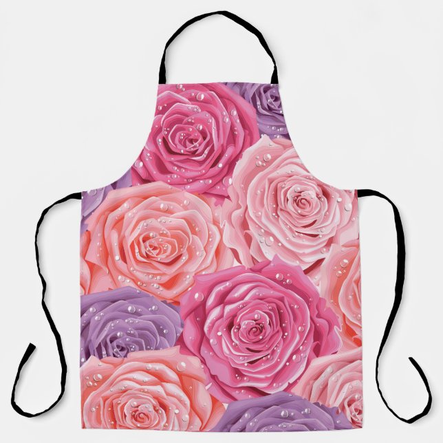 Delantal Rosas Galore: Hermoso Patrón Sin Marea. (Anverso)