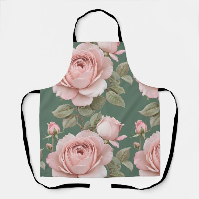 Delantal Rosas Inglesas Clásicas en Rosa Rubor  (Anverso)
