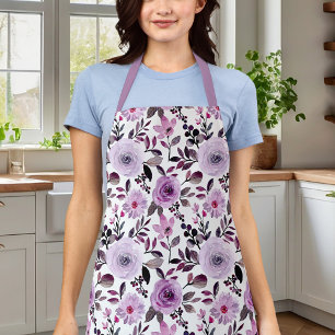 Delantal Rosas Lavanda Purpura Femeninas Floral Acuarela