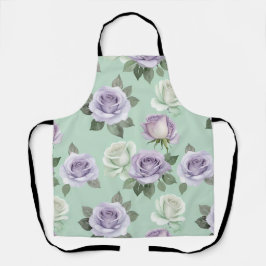 Delantal Rosas Lilas Suaves Y Blancas Con Efectos De Acuare