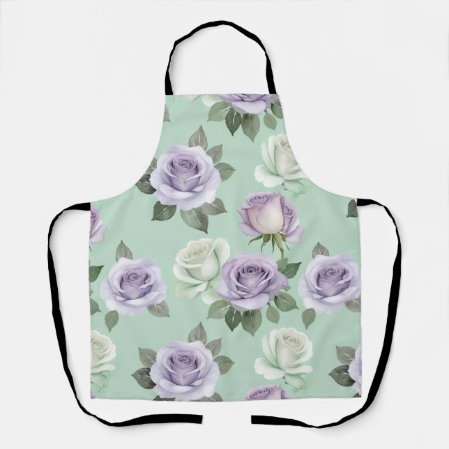 Delantal Rosas Lilas Suaves Y Blancas Con Efectos De Acuare (Anverso)