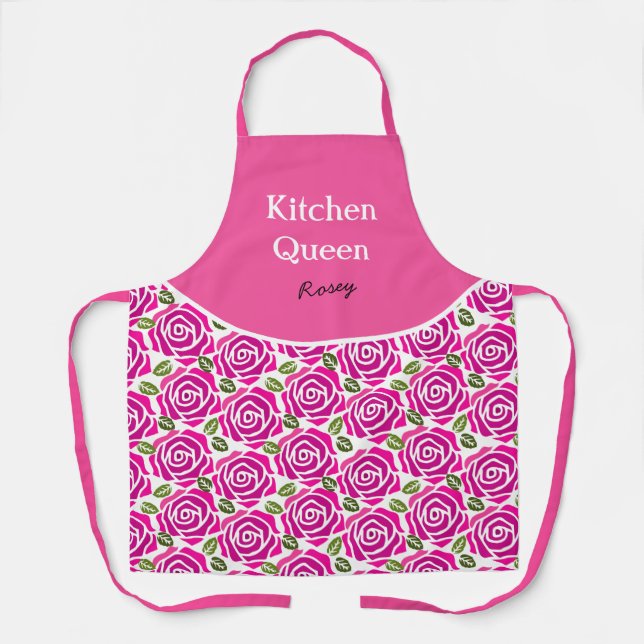 Delantal Rosas Magenta Rosa Caliente Personalizadas Nombre  (Anverso)