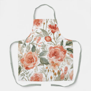 Delantal Rosas Naranjas Botánico Acuarela Coral Floral